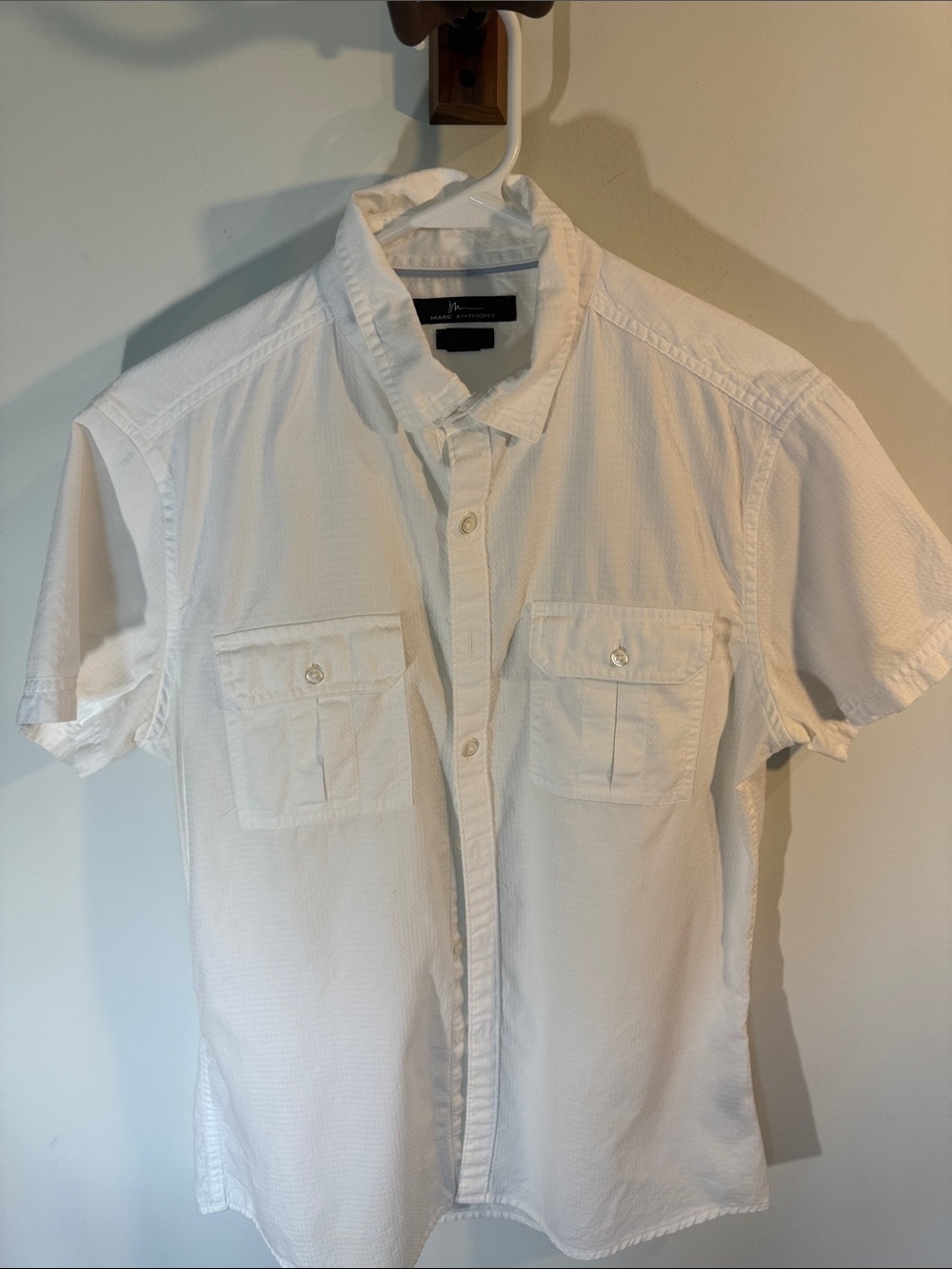 Marc Anthony White Short-Sleeve Casual Button-Down Shirt